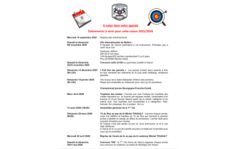 Événements à venir pour la saison 2025 / 2026